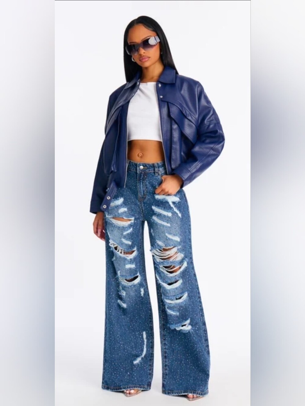 Fashion Nova Distressed Blue Wide-Leg Jeans